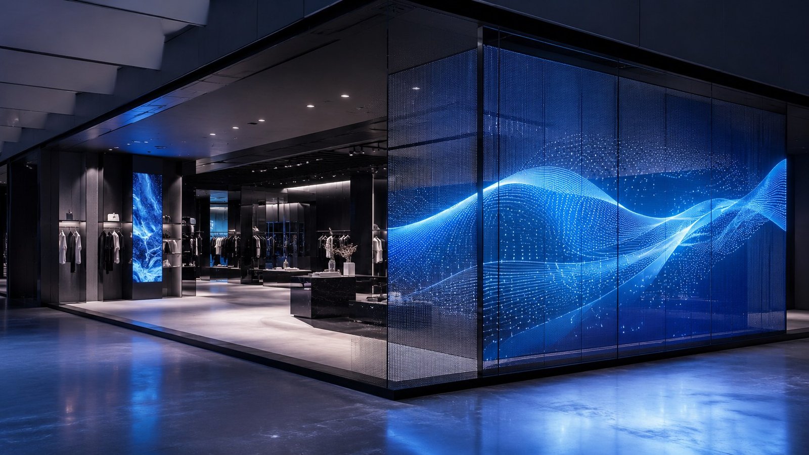 Pantalla LED transparente en escaparate premium
